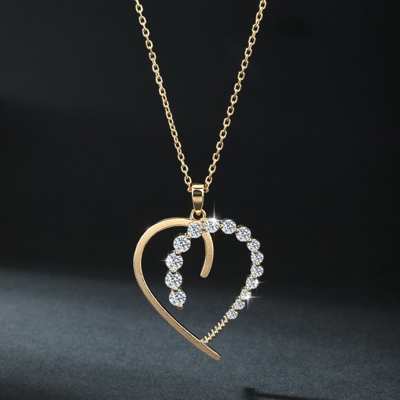 💎NEW Certified Asymmetrical Open Heart Moissanite Necklace Gold - Picture 4 of 6